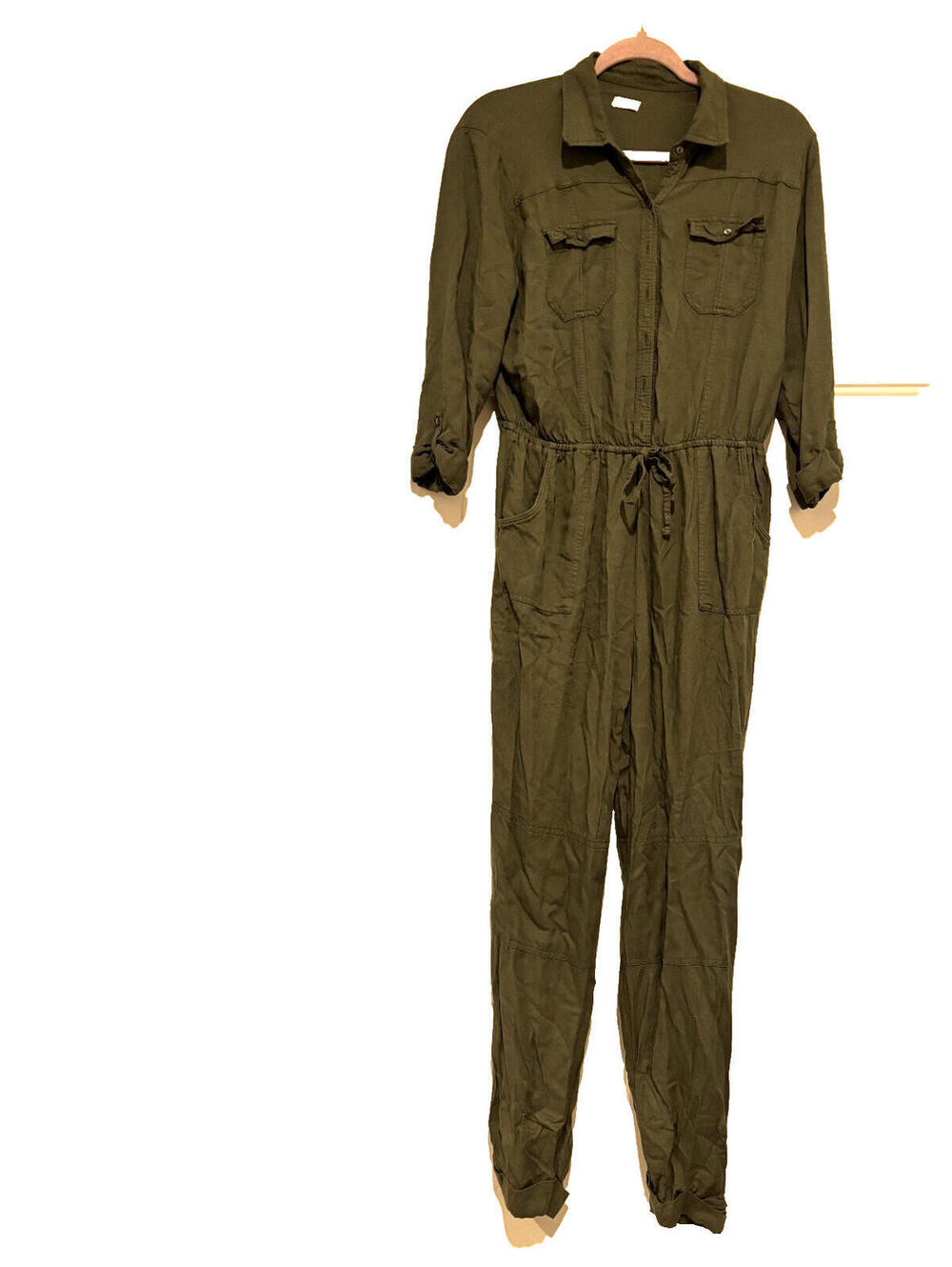 Hollister sz‎ S olive green short sleeve jumpsuit elastic drawstring waist BB